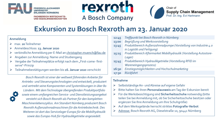 Ankündigung: Exkursion zu Bosch Rexroth AG in Nürnberg